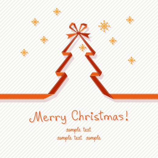 橙色丝带圣诞树贺卡矢量图素材中国