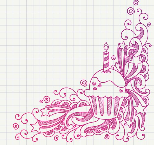 手绘花纹与杯型蛋糕矢量素材16设计网精选