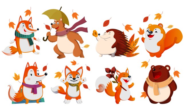 8款卡通秋季动物矢量素材素材中国网精选