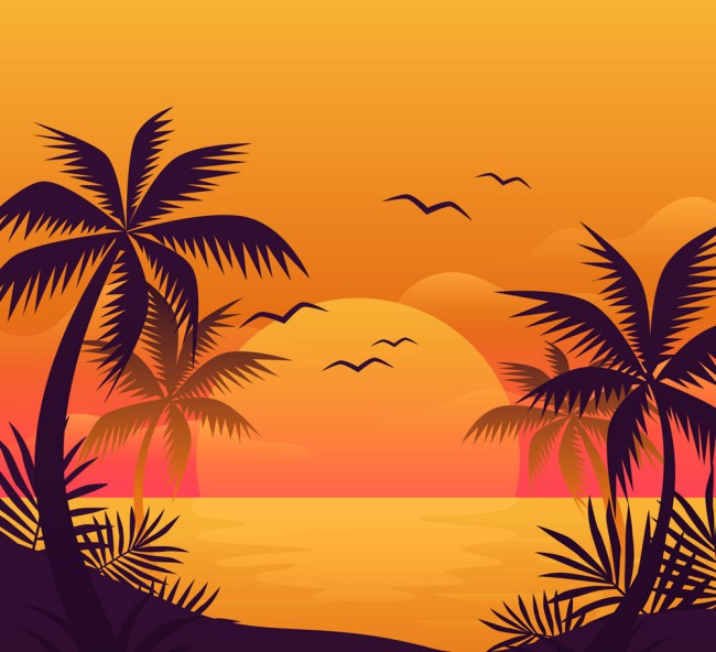 创意夕阳沙滩大海风景矢量图16设计