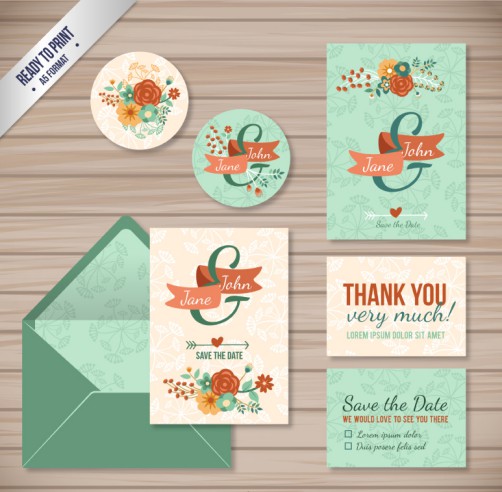 6款花卉婚礼卡片矢量素材16素材网
