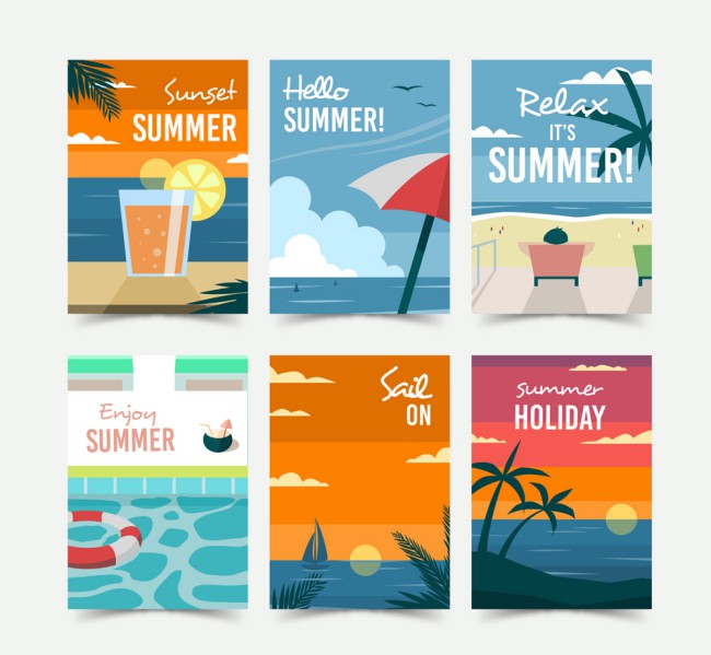 6款创意夏季度假卡片矢量素材普贤居素材网精选