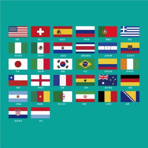 2014世界杯32强国家国旗矢量素材素