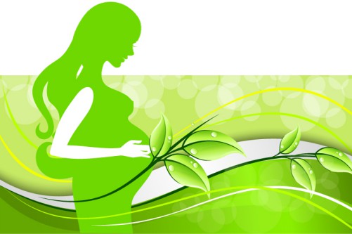 绿色树叶和孕妇剪影背景矢量素材16图库网精选