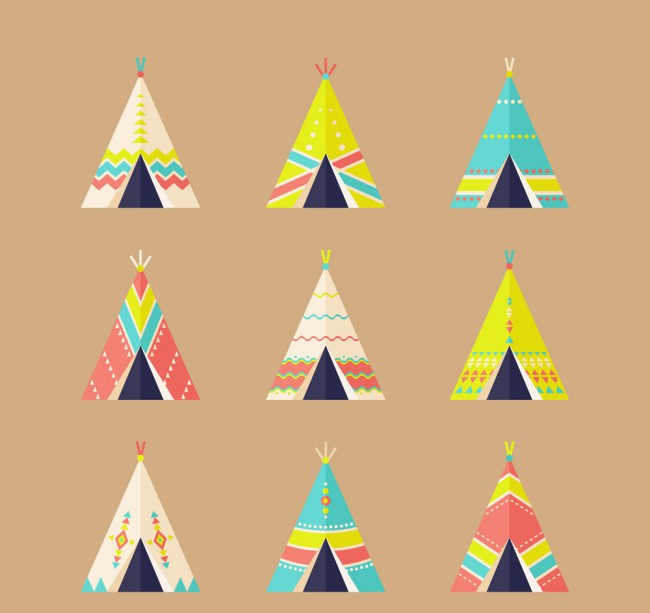 9款彩色印第安帐篷矢量素材16图库网精选