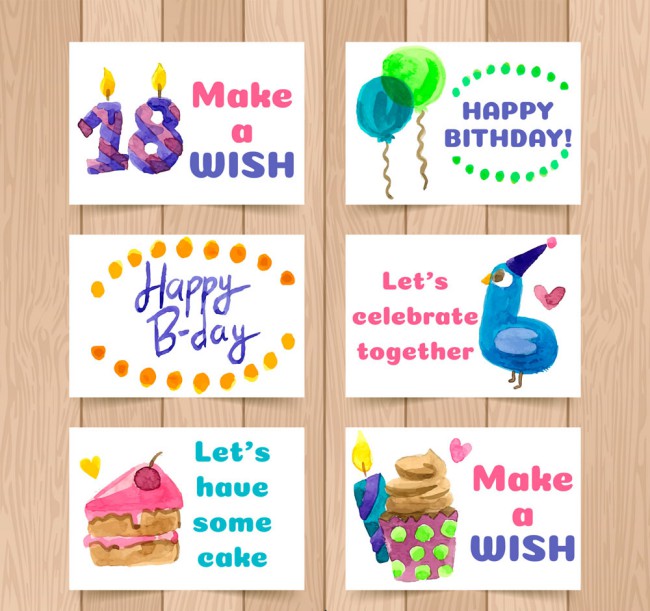 6款彩绘生日祝福卡片矢量素材16图库网精选