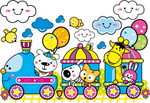 乘火车的小动物插画矢量素材16设计