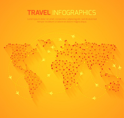 橙色世界旅行地图矢量素材普贤居素材网精选
