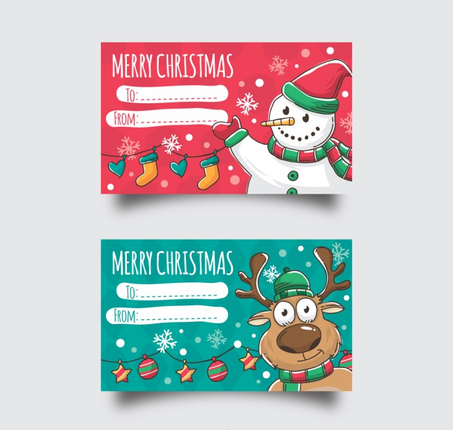 2款彩绘圣诞节留言卡片矢量素材普贤居素材网精选