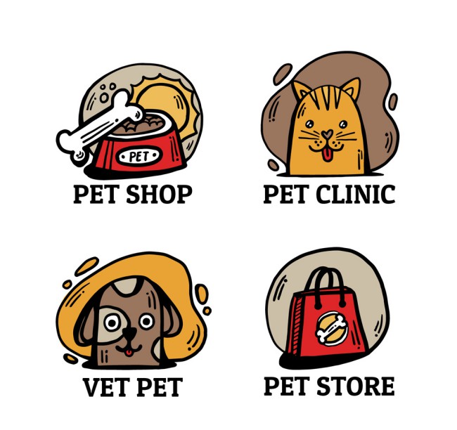 4款彩绘宠物店标志矢量素材16图库网精选