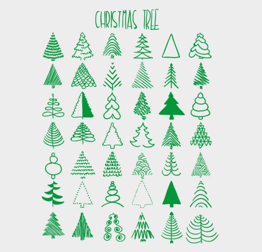 42款绿色手绘圣诞树矢量素材素材中