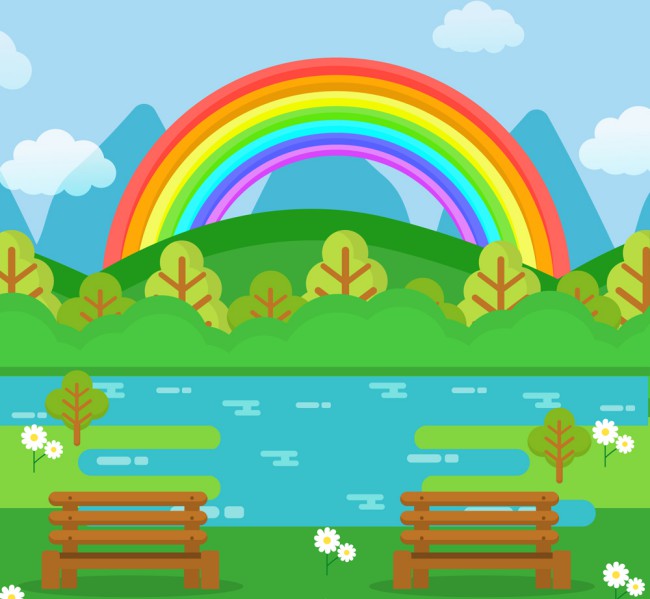 美丽郊外河边彩虹风景矢量素材16图库网精选