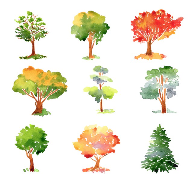 9款彩色树木设计矢量素材16素材网精选