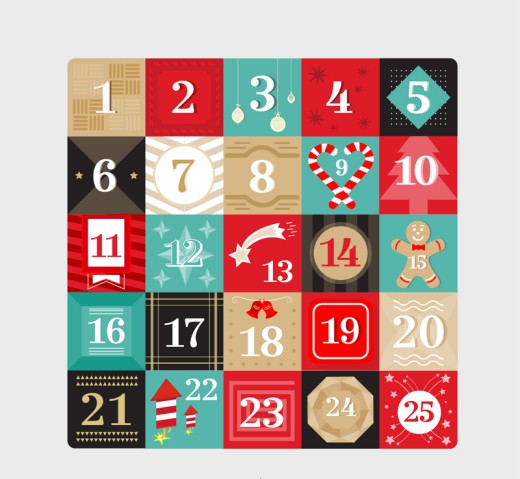 彩色方框圣诞月日历设计矢量素材普