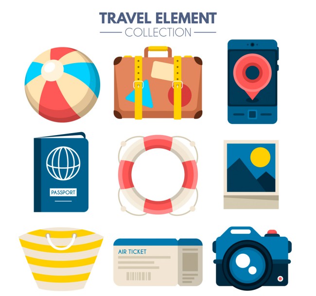 9款彩色旅行物品设计矢量素材16素材网精选