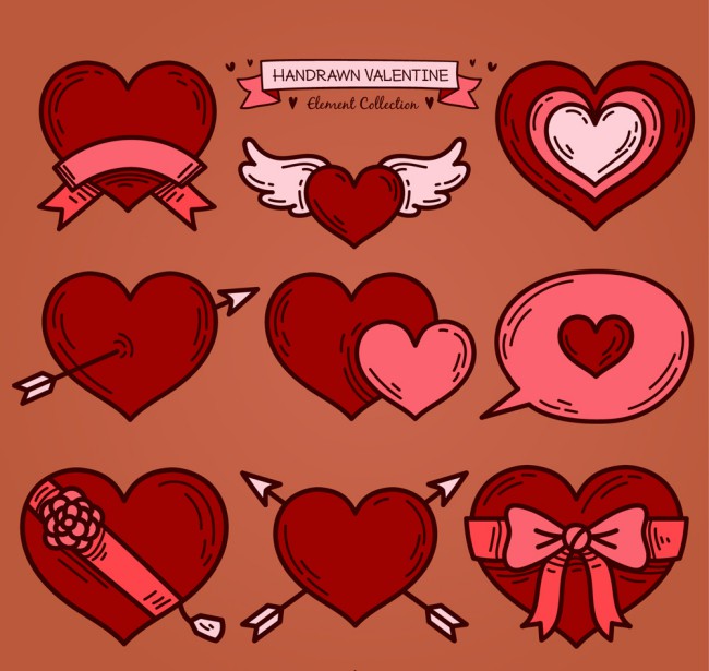 9款手绘红色爱心矢量素材16图库网精选