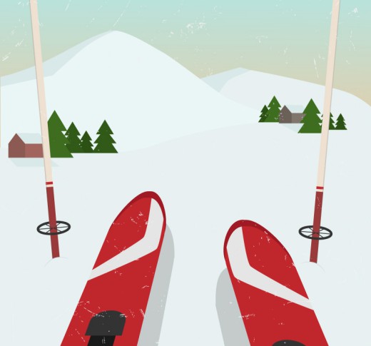 创意雪山滑雪插画矢量素材普贤居素