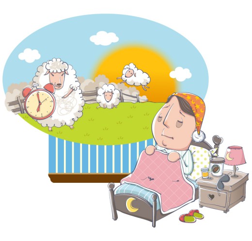 卡通失眠男子数羊插画矢量素材素材中国网精选