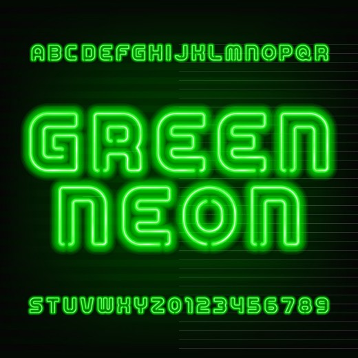 36个绿色霓虹灯字母和数字矢量素材素材中国网精选