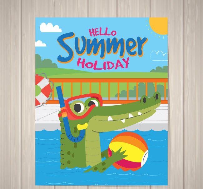 创意玩水的鳄鱼夏季度假传单矢量图素材中国网精选