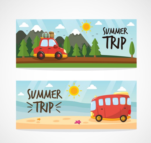 2款卡通夏季旅行车banner矢量素材16设计网精选
