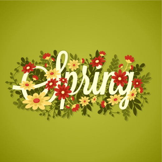 春季Spring花卉艺术字矢量素材16设