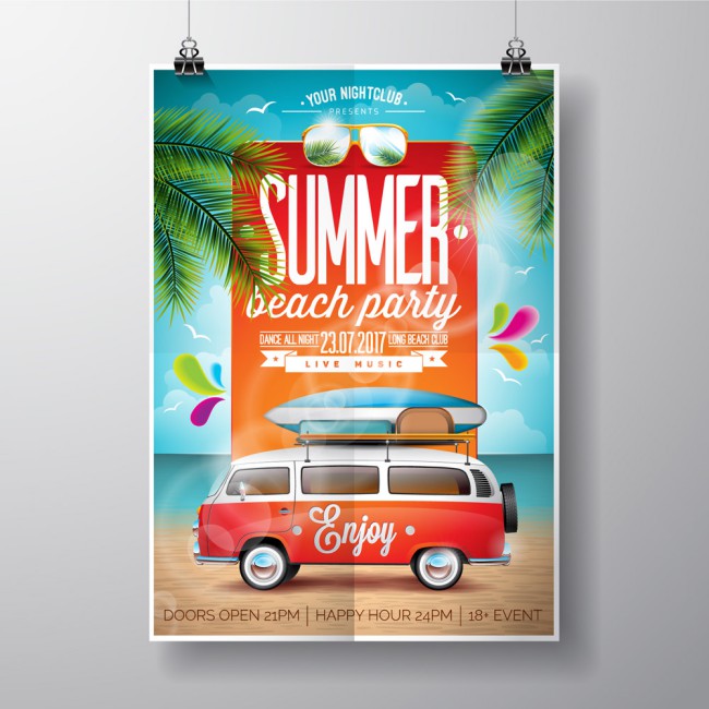 时尚夏季沙滩派对海报矢量素材16图库网精选