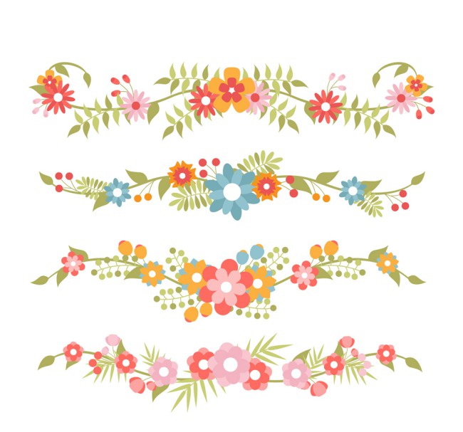 4款彩色花卉花边设计矢量素材16素材网精选