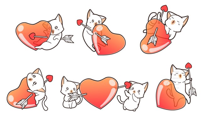 6款卡通爱心猫咪矢量素材16素材网精选