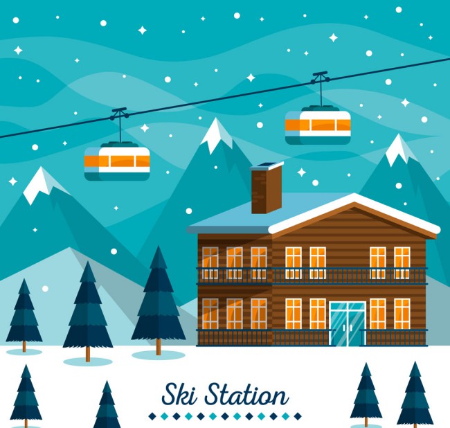 创意冬季雪中的滑雪场矢量素材16设计网精选