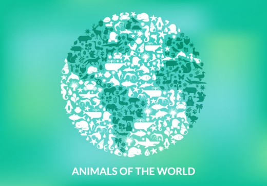 动物图标组合地球矢量图素材中国网