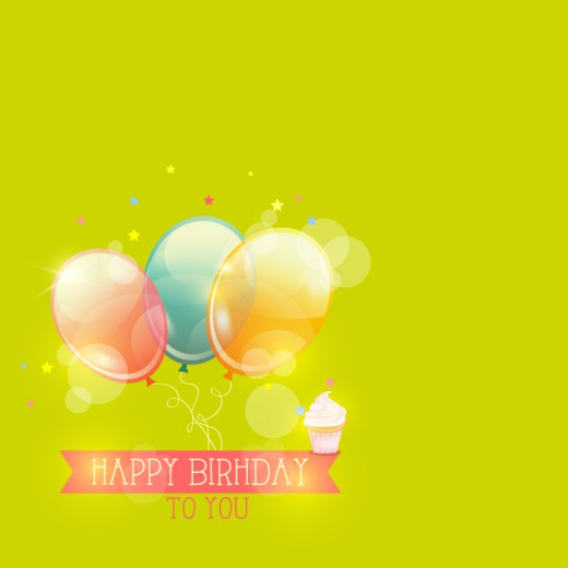 彩色生日气球束和纸杯蛋糕矢量素材