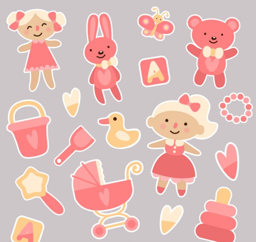 17款粉色婴儿玩具矢量素材普贤居素材网精选