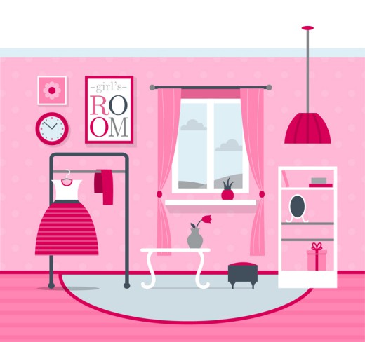 粉色女孩卧室设计矢量素材素材中国