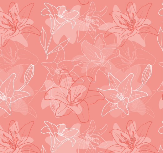 粉红色百合花无缝背景矢量素材16素材网精选