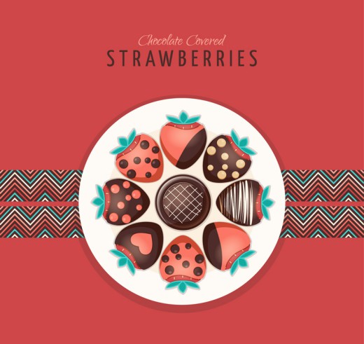 沾巧克力酱的草莓拼盘矢量图素材中国网精选