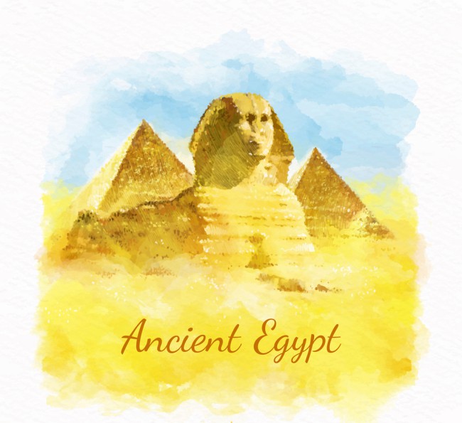 水彩绘埃及狮身人面像矢量图素材中国网精选