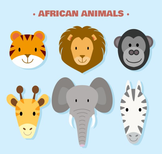 6款可爱非洲动物头像矢量素材普贤