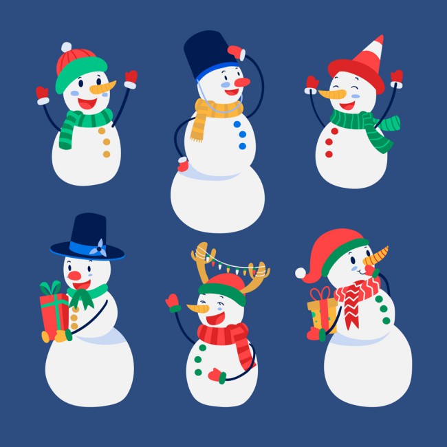 6款快乐冬季雪人设计矢量图普贤居素材网精选