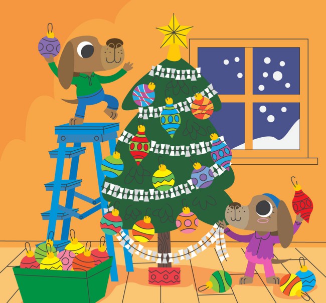 彩绘装饰圣诞树的狗矢量素材普贤居素材网精选