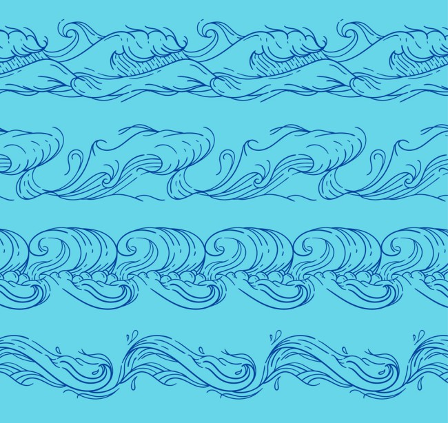 4款手绘海浪设计矢量素材普贤居素材网精选