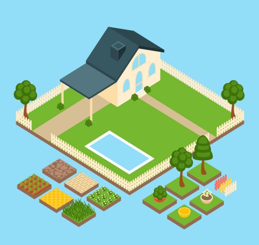 3D房屋菜园俯视图矢量素材16设计网精选