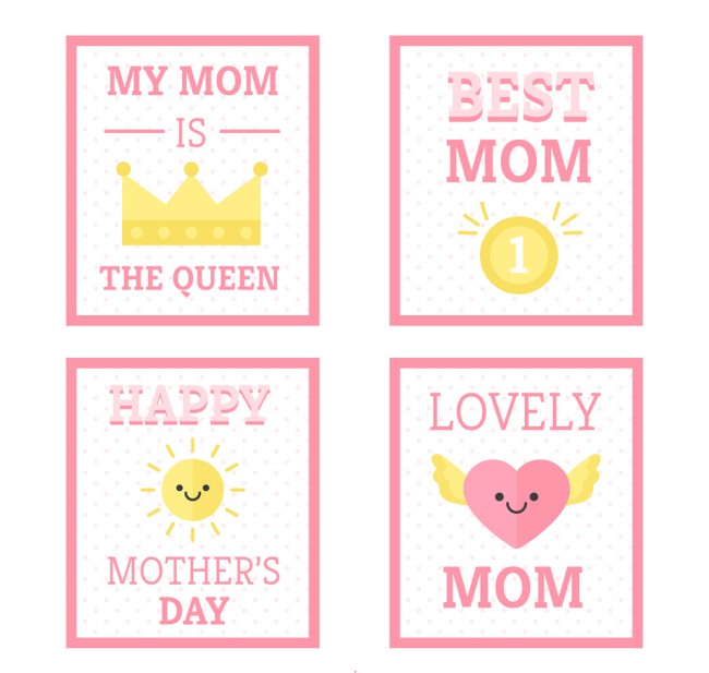 4款粉色扁平化母亲节卡片矢量图16素材网精选