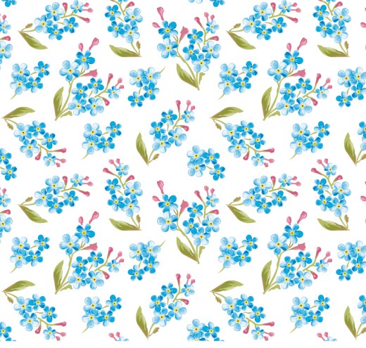 蓝色水彩花卉无缝背景矢量素材普贤居素材网精选