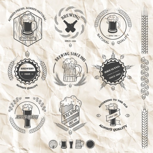 9款褶皱纸张啤酒标签矢量素材16设计网精选