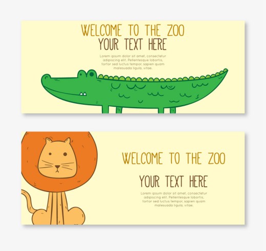 鳄鱼和狮子2款彩绘野生动物园banner矢量图16素材网精选