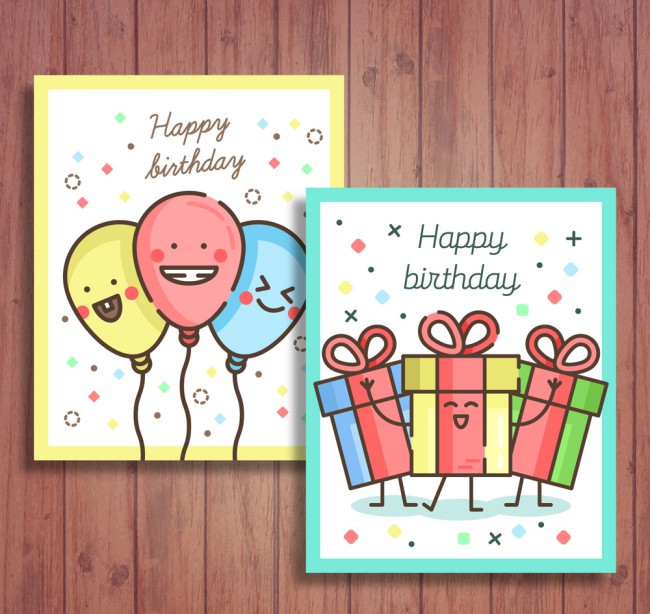 2款彩色生日气球和礼盒祝福卡矢量图16图库网精选