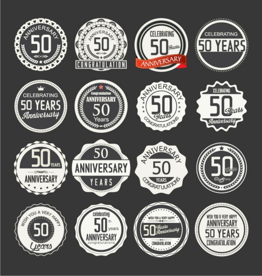 16款50周年纪念标签矢量图16素材网精选