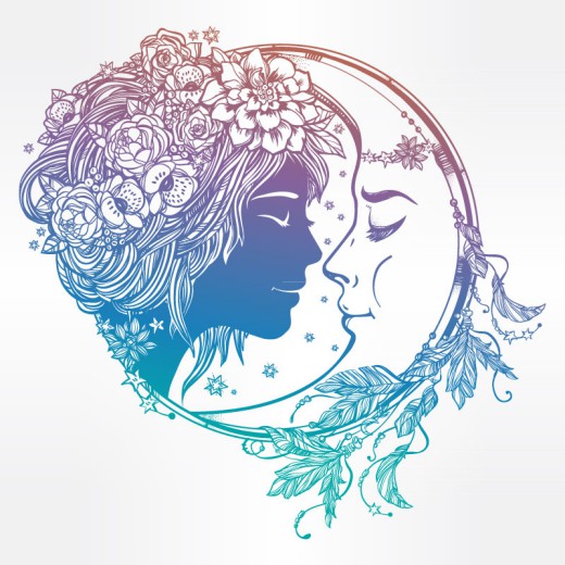 美丽女子和月亮头像矢量素材16素材网精选