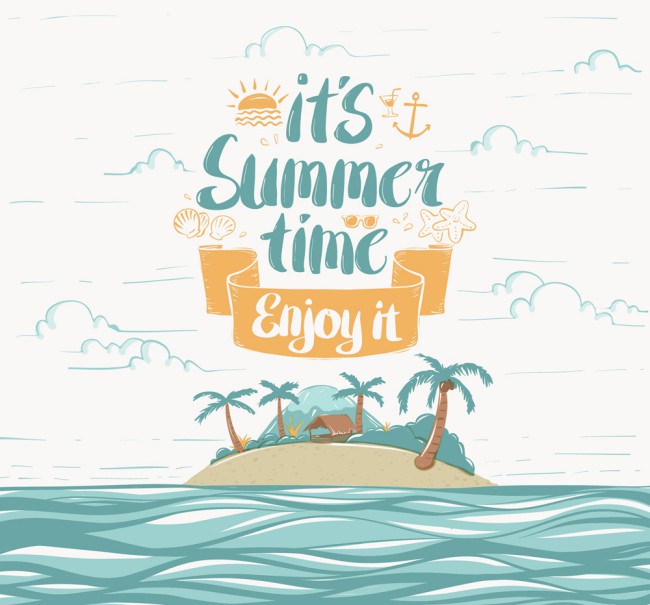 彩绘夏季度假岛屿海报矢量素材16素材网精选